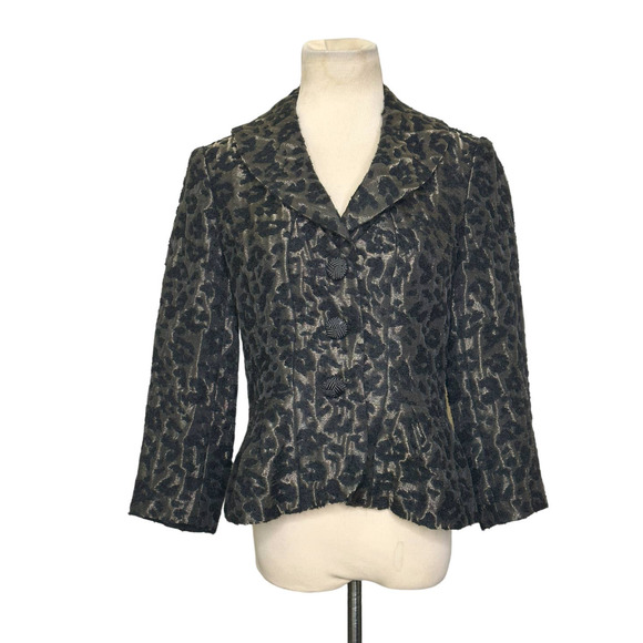 Flores & Flores animal print textured 3 button cocktail blazer size 4 - Picture 1 of 12